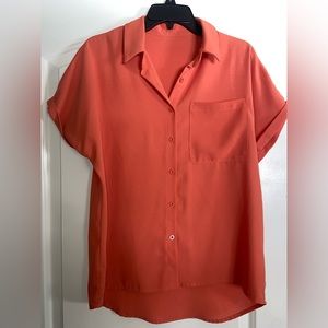 Coral button down short sleeve shirt